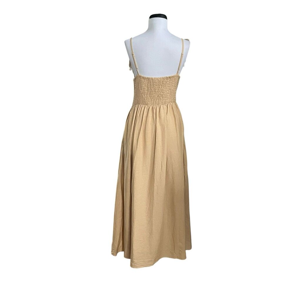 Caroline Constas Linen Midi Dress L Crochet Lace Trim Resort Coastal Boho Chic - Picture 3 of 15